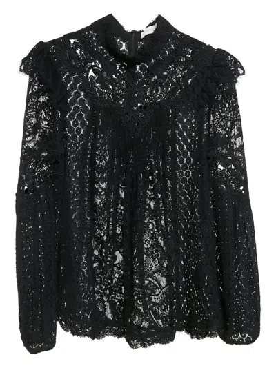 Pre-owned Zimmermann 2024 Lace High-neck Blouse In Black