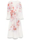 Zimmermann Flower Printed Crush Midi Dress In Linen In Red