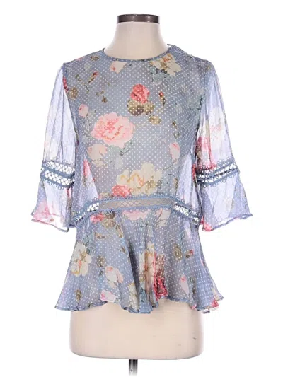 Pre-owned Zimmermann 3/4 Sleeve Silk Top Blue Mock Neckline Tops