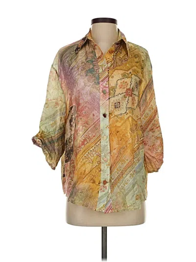 Pre-owned Zimmermann 3/4 Sleeve Silk Top Tan Paisley Pattern Cowl Neck Tops In Brown