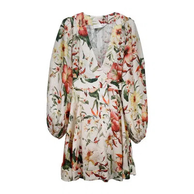 Zimmermann Lexi Belted Floral-print Linen Mini Wrap Dress In Multi
