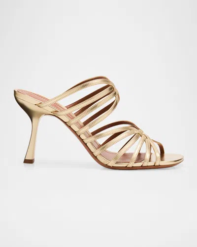 Zimmermann 85mm Aura Metallic Leather Mule Sandals In Gold
