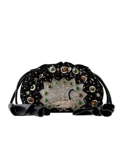 Zimmermann Cloud 91 Peacock Small Leather-trimmed Embroidered Clutch In Blue