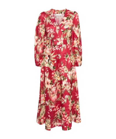 Zimmermann + Net Sustain Lexi Floral-print Linen Midi Wrap Dress In Multi