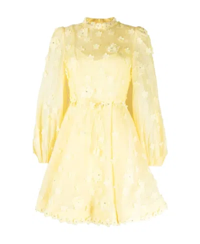 Zimmermann Floral Appliquéd Linen And Silk-blend Mini Dress In Yellow