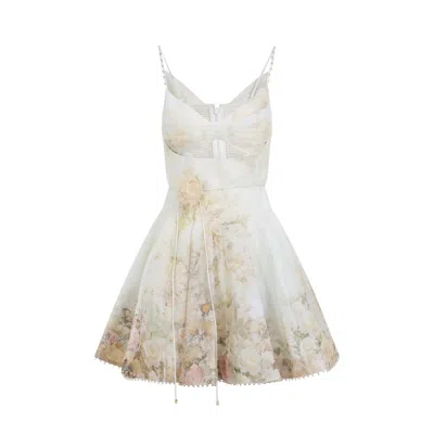 Zimmermann A-line Mini Dress With Spaghetti Straps And Floral Print In White