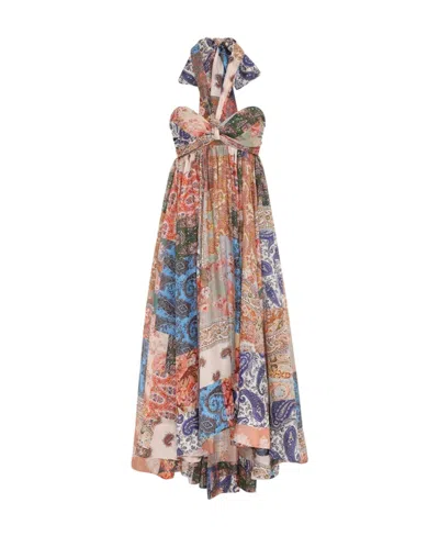 Zimmermann Silk Dress With Patch Paisley Print In Multi