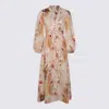 Zimmermann Womens Cream Palm Floral Ascension Plunge Linen Midi Dress