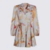 Zimmermann Ascension Light Blue Mini Dress With Flared Skirt And All-over Print In Linen Woman In Neutral