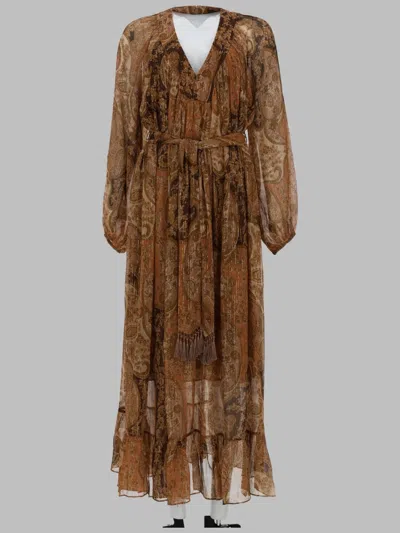 Zimmermann Carousel Linen-silk Paisley Midi Dress In Brown