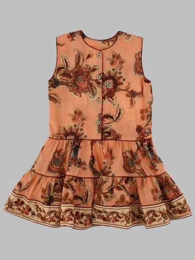 Zimmermann Abito Con Orlo A Contrasto "aster" In Tessuto Peach Jacobean In Orange