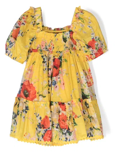 Zimmermann Kids' Abito Con Stampa In Yellow