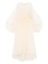 Zimmermann 'illuminate' Beige Crewneck Dress With Wide Elastic Long Sleeves And Macrame Details On Neck And Wai In Beige