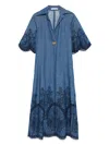 Zimmermann Coco Embroidered Denim Shorts With Scalloped Hemline In Blue