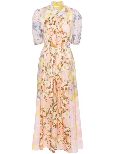 Zimmermann Abito Maxi Con Maniche A Sbuffo Pop In Multicolor