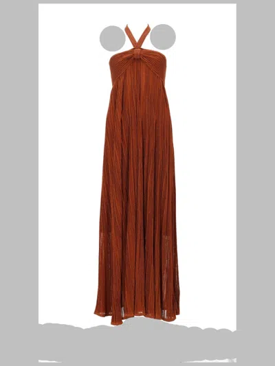 Zimmermann Abito Metallizzato "indra" Con Scollo All'americana In Brown