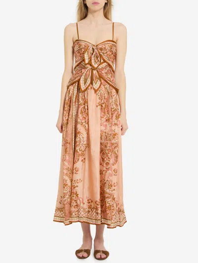 Zimmermann Womens Pink Paisley Floral Aster Scar Silk Midi Dress Xl In Brown