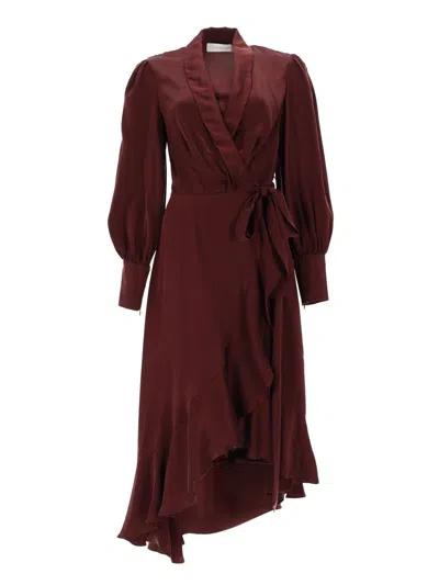 Zimmermann Abito Midi In Seta In Burgundy