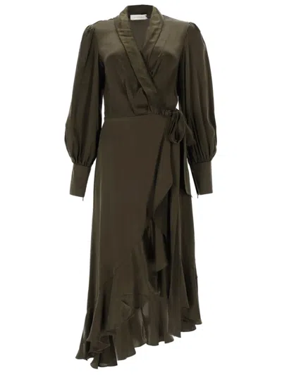Zimmermann Abito Midi In Seta In Green