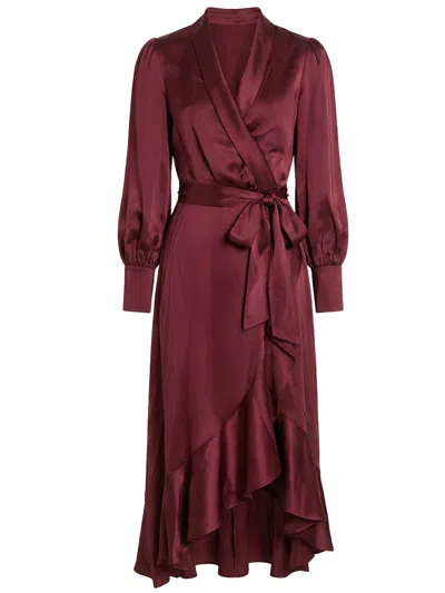 Zimmermann Silk Wrap Midi Dress In Burgundy