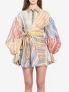 Zimmermann Rebellion Multicolor Midi Dress With Bow Detail On The Front And All-over Striped Motif In Linen And In Multi