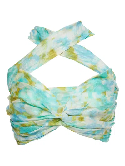 Pre-owned Zimmermann Abstract-print Halterneck Top In Gray