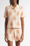 Zimmermann Acacia Argyle Piqué Knit Polo In Pink Argyle