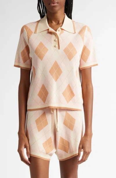 Zimmermann Acacia Argyle Piqué Knit Polo In Pink Argyle