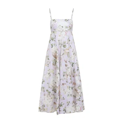 Zimmermann Light Purple Acacia Printed Linen Dress In Multi