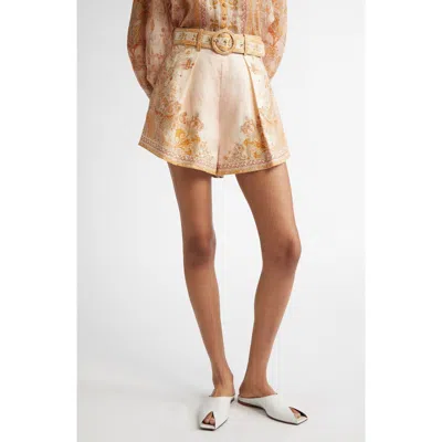 Zimmermann Acacia Belted Linen Tuck Shorts