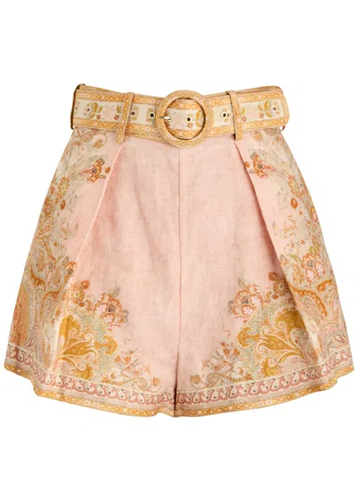 ZIMMERMANN ZIMMERMANN ACACIA BELTED PRINTED LINEN SHORTS