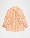Zimmermann Acacia Printed 3/4 Sleeve Shirt In Pink