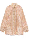 Zimmermann Cream And Pink High Neck Paisley Blouse In Pink