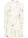 Zimmermann Womens Balance Long-sleeve Linen And Silk-blend Mini Dress White Hydrangea Xxs In Neutrals