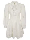Zimmermann 'acacia'white Mini Dress With All-over Broderie Anglaise And Scallop Hem In White
