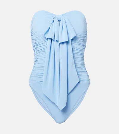 Zimmermann Acacia Drape Bow Ruched Swimsuit In Blau