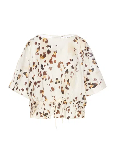 Zimmermann Acacia Draw Waist Top Watercolour Leopard In Multi