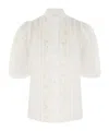 Zimmermann Acacia Ruffled Embroidered Ramie Blouse In White