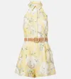 Zimmermann Acacia Belted Floral-print Linen Halterneck Playsuit In Yellow