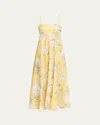 Zimmermann Yellow Linen Acacia Midi Dress In Yellow Floral