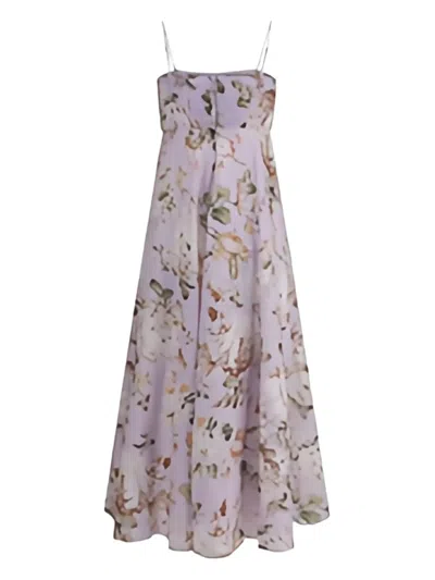 Zimmermann Acacia Floral-print Bandeau Midi Dress In Purple