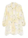 Zimmermann Delicate Floral Playsuit With Removable Belt And Ruffled Edges In Yellow
