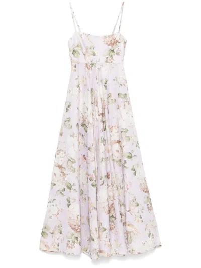 Zimmermann Acacia Floral-print Bandeau Midi Dress In Purple