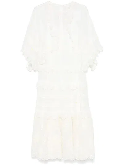 Zimmermann Acacia Embroidered Semisheer Ramie Midi Dress In Ivory