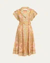 Zimmermann Acacia Belted Linen Shirt Dress In Pink Multi