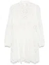Zimmermann 'acacia'white Mini Dress With All-over Broderie Anglaise And Scallop Hem In White