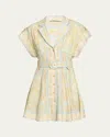 Zimmermann Acacia Belted Paisley-print Linen Mini Shirt Dress In Mint Multi
