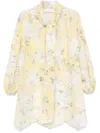 Zimmermann Delicate Floral Playsuit With Removable Belt And Ruffled Edges In Yellow