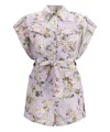 Zimmermann Floral Print Linen Playsuit With Belted Waist And Short Sleeves In Multicolor