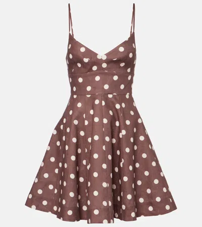 Zimmermann Polka-dot Linen Mini Dress In Brown